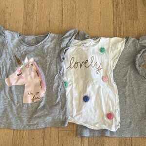 Three Carters tshirts - unicorn, lovely, and plain gray